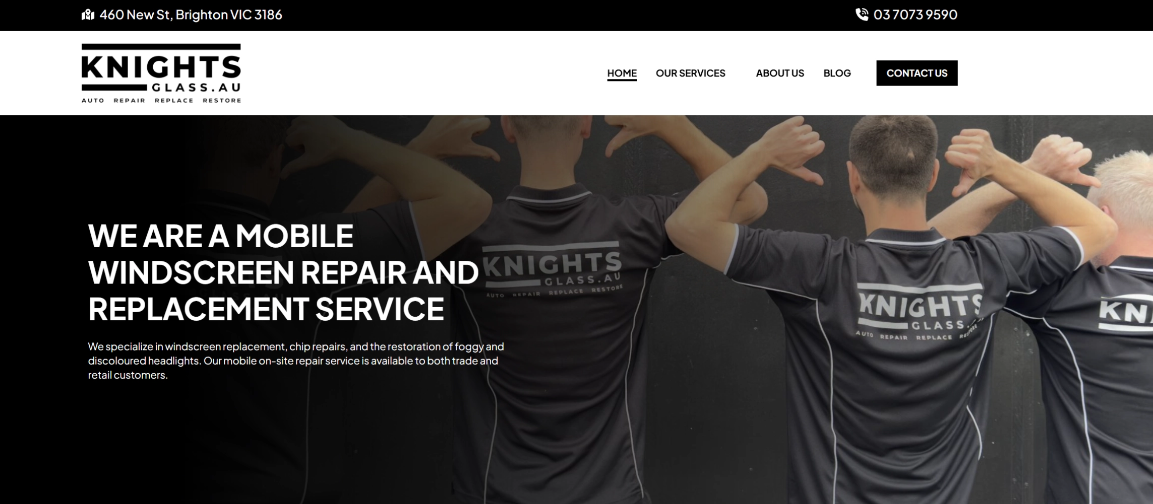 Knights Glass Auto Repair website design
