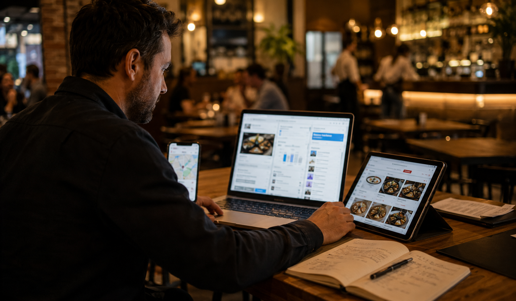 Focused work in a cozy café