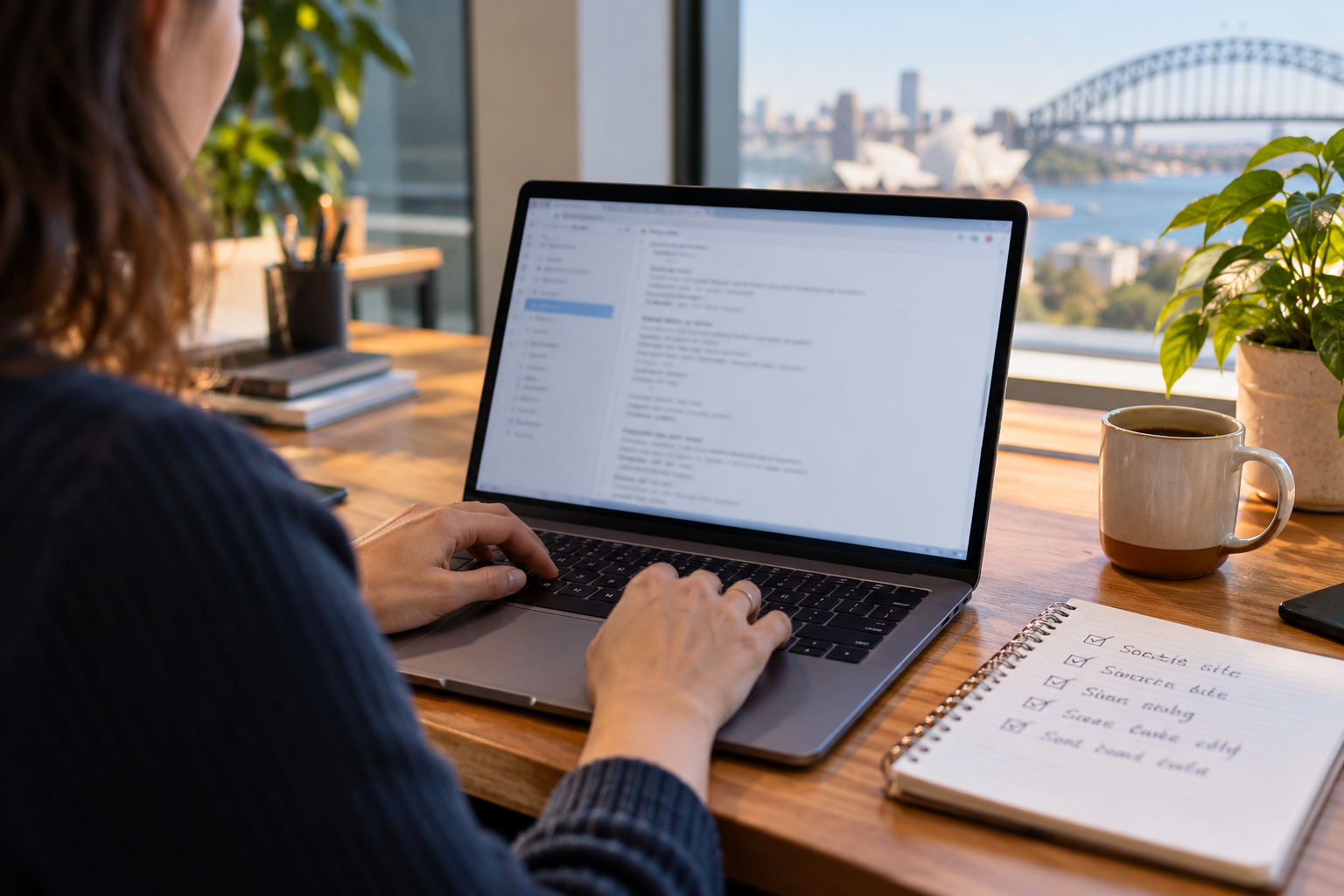 Website developer checks a crawler access file on a laptop.