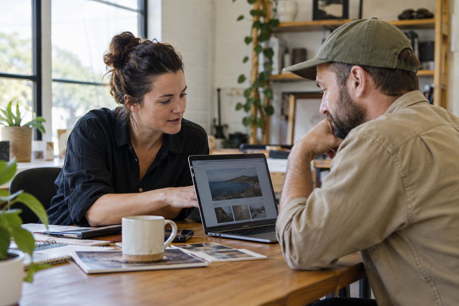 Freelance designer discussing a website layout directly with a client