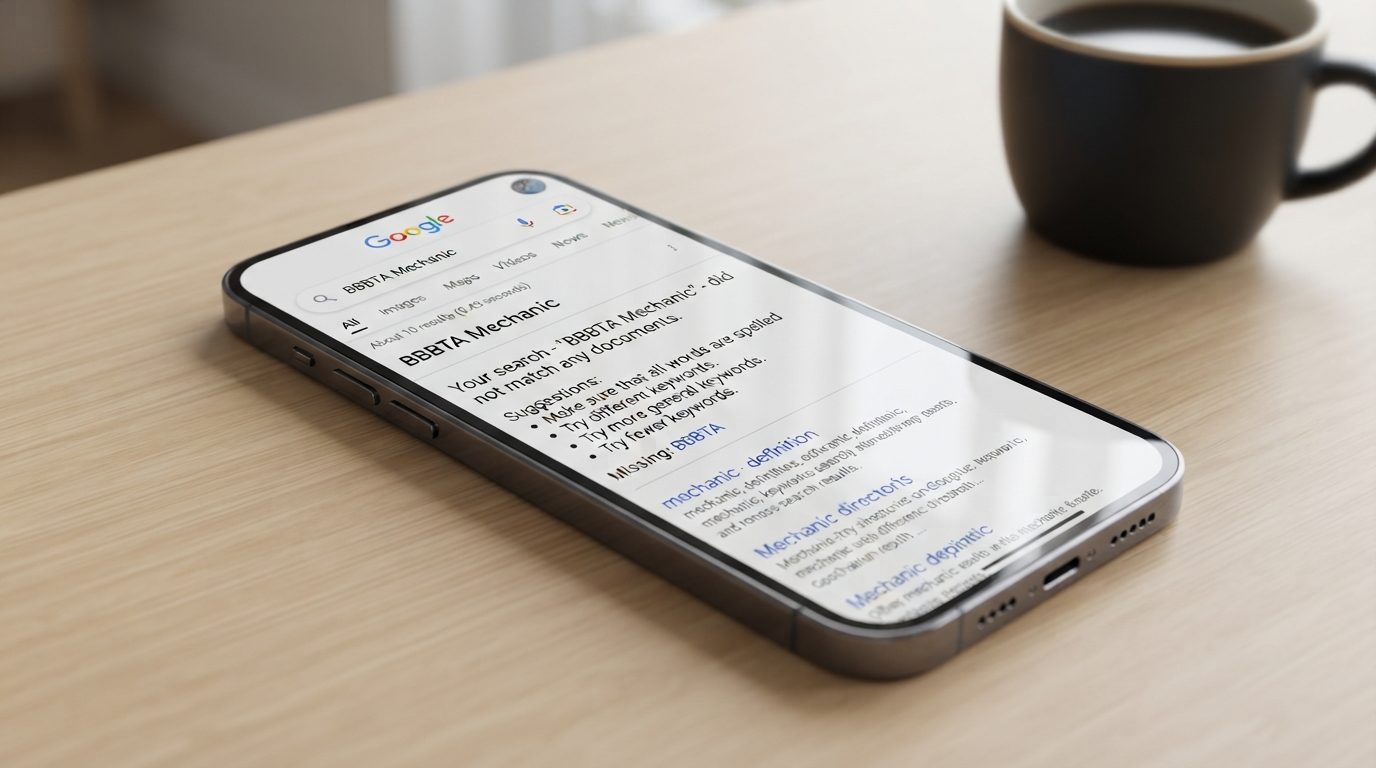A Google search for a business name returning no Business Profile listing.