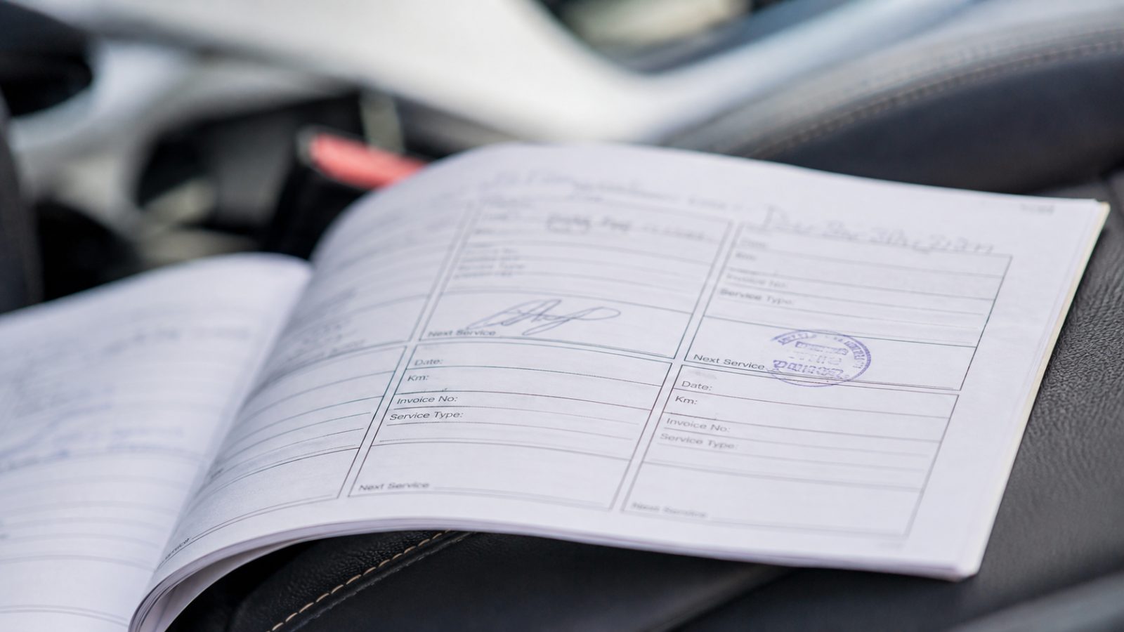 Service logbook page stamped by an independent workshop